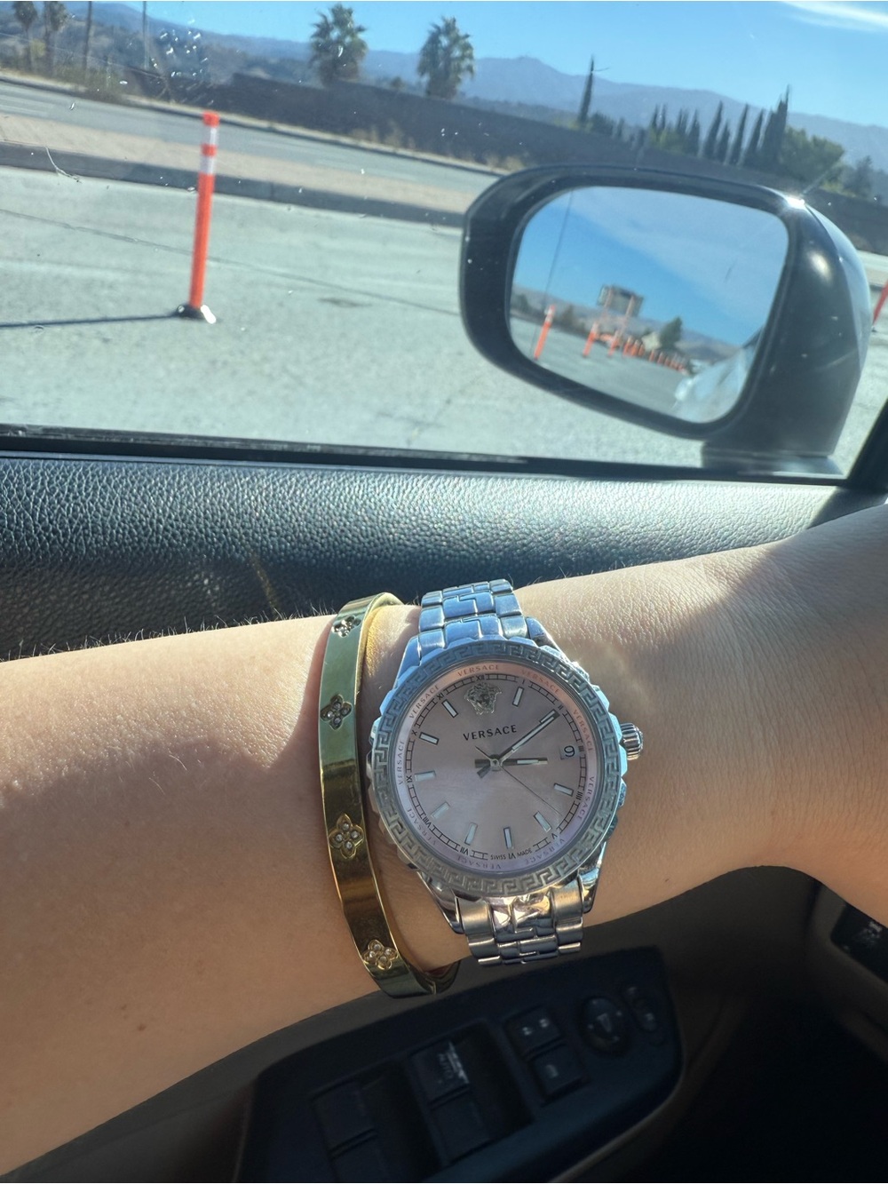 Versace Silver Bracelet Watch with Pink Dial
